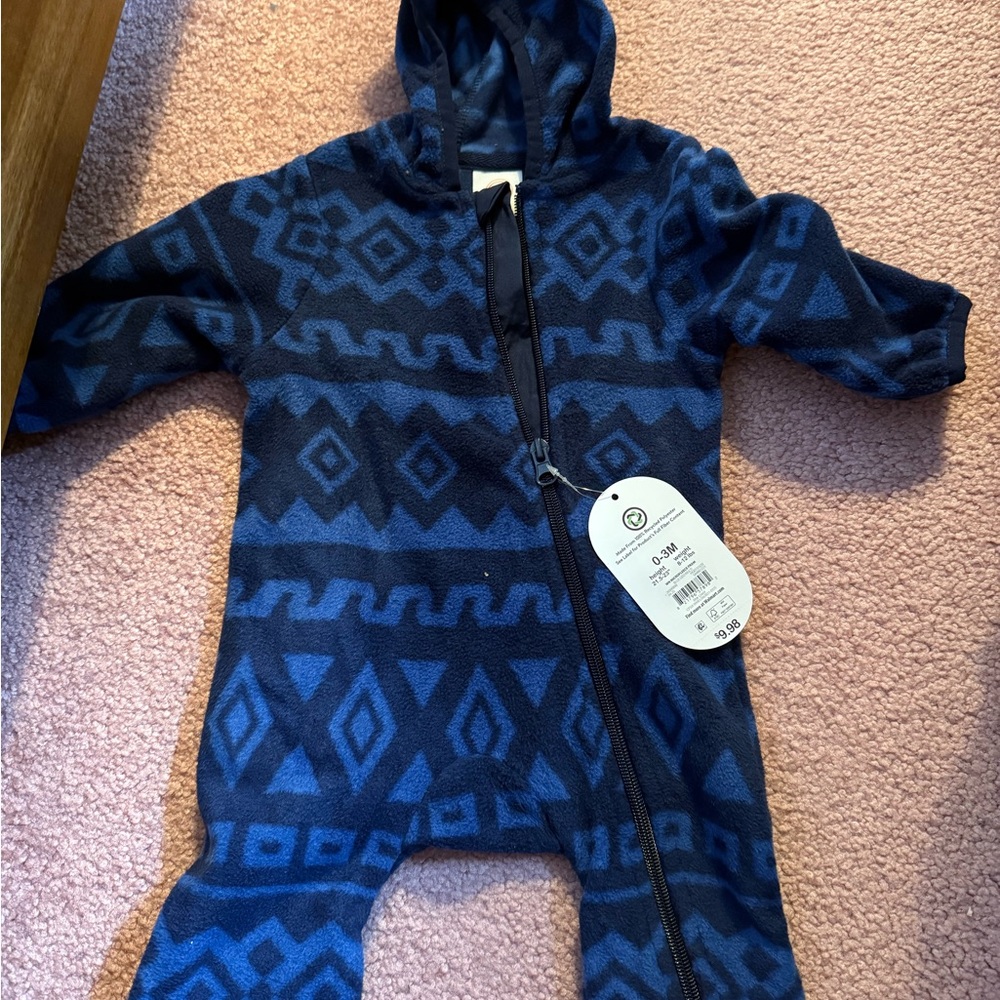 Blue Patterned Baby One Piece Fleece